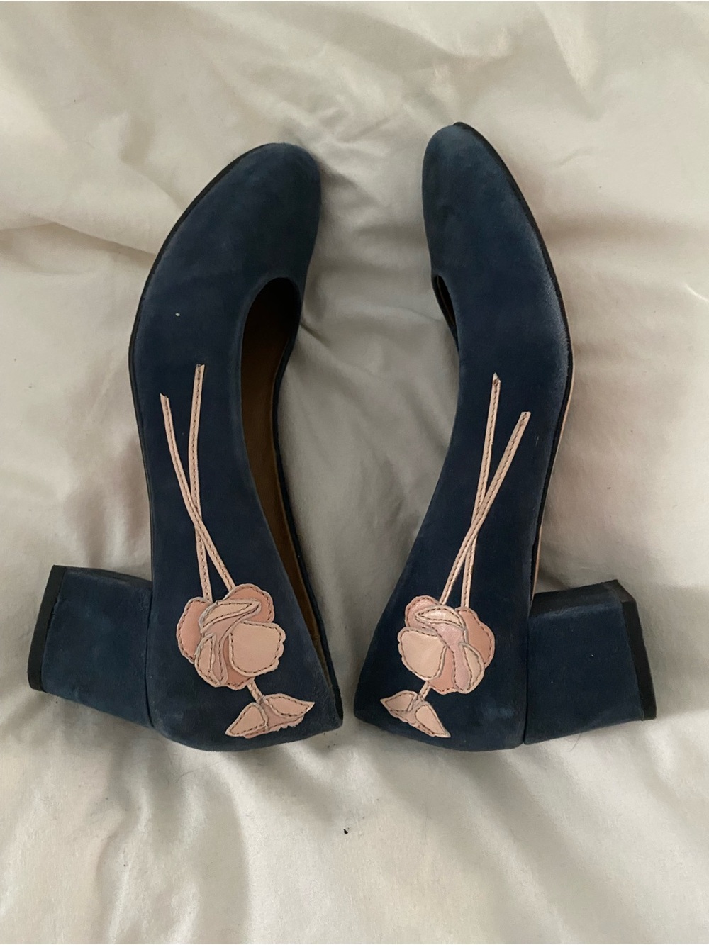 Anthro Genuine Suede Navy Pumps